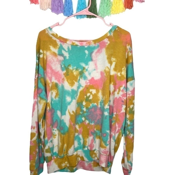 Pink Lily Tie Dye Pink Blue Gold Crewneck Pullover Jumper Sweatshirt Size Small - Picture 2 of 13